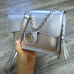 Anne Klein Silver Metallic Chain Bag